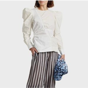 Ganni Gathered Two Tone Cotton Top Size 36